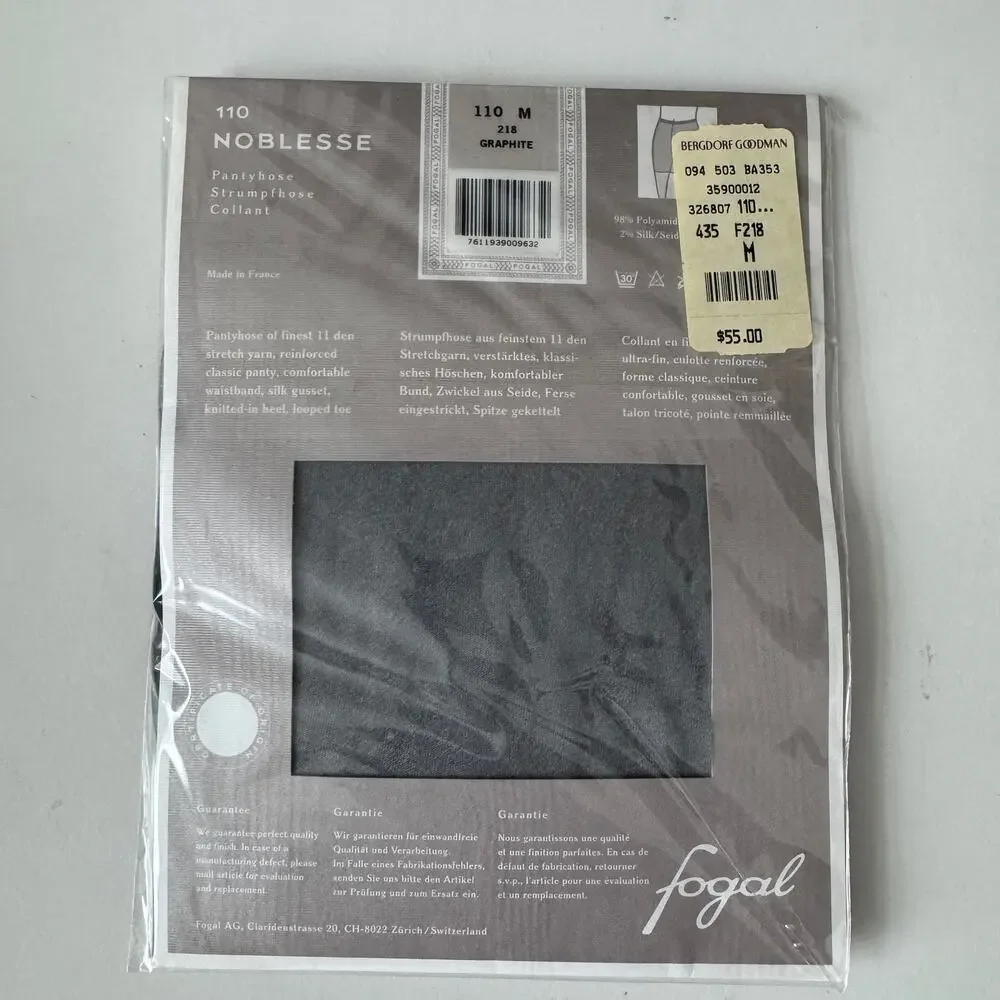 Y2K Fogal Noblesse 110 Pantyhose Graphite M Bergdorf Goodman Made in France